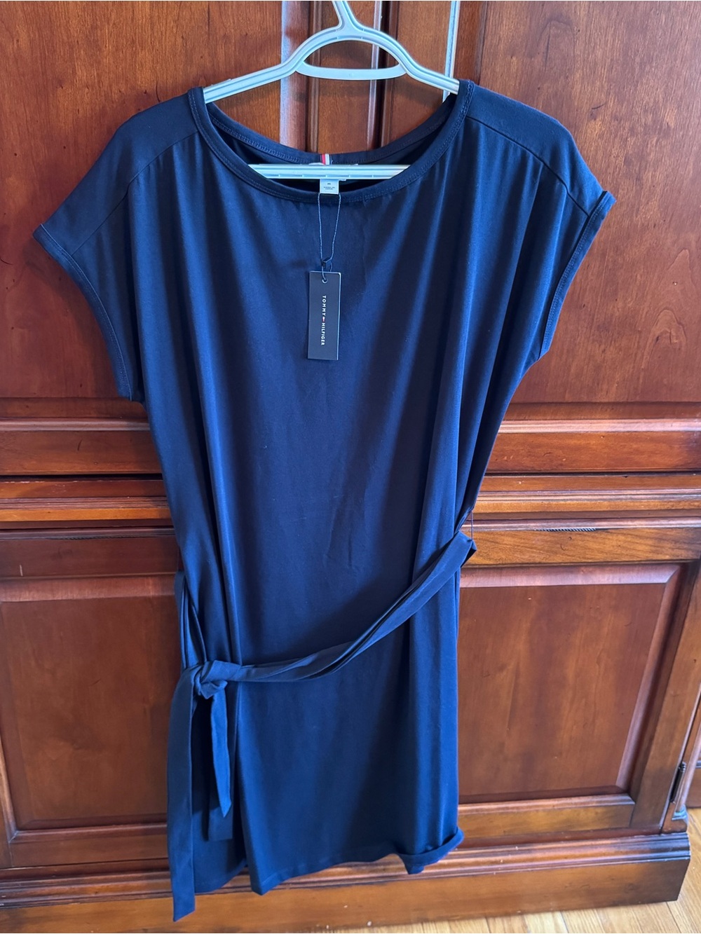 Tommy Hilfiger navy blue Cap-Sleeve Belted Mini Dress